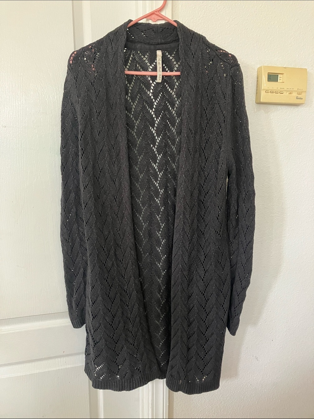 Leo & Nicole Cotton Blend  Grey  Knit Open Front Tunic Length Cardigan Size M